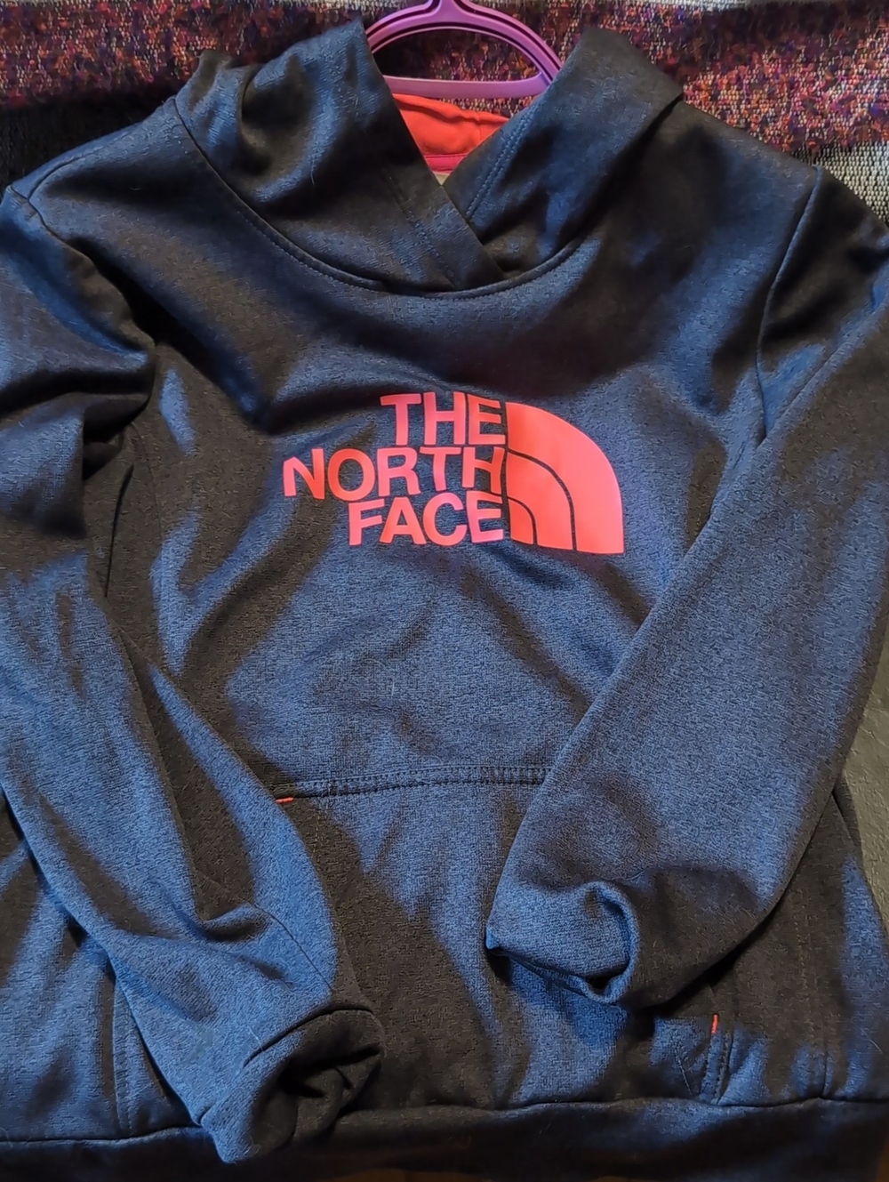 The North Face Black Hoodie with Bright Pink Logo